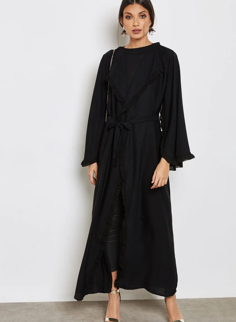 hayas closet Flared Sleeve Tie Detail Abaya
