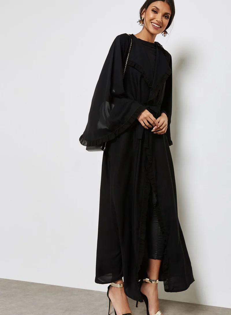 hayas closet Flared Sleeve Tie Detail Abaya
