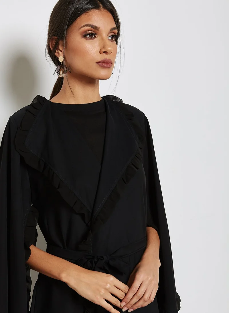 hayas closet Flared Sleeve Tie Detail Abaya