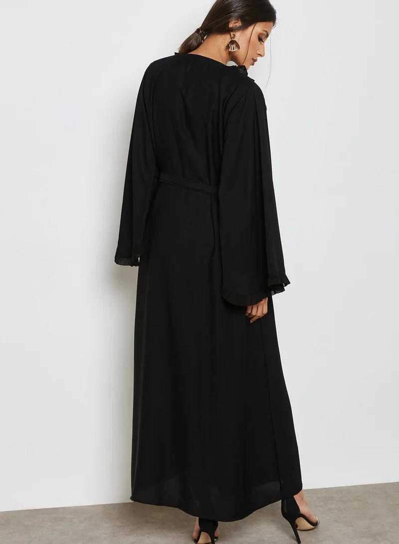 hayas closet Flared Sleeve Tie Detail Abaya