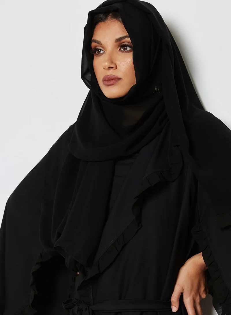 hayas closet Flared Sleeve Tie Detail Abaya