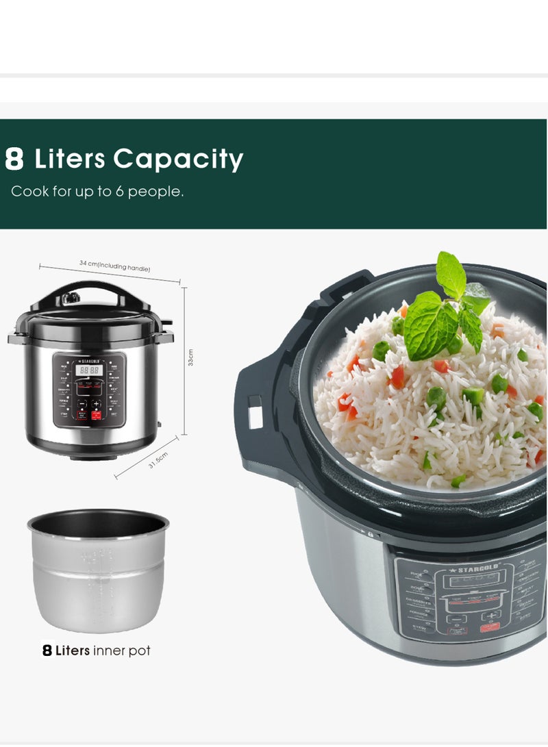 Stargold Digital Electric Pressure Cooker Stainless Steel Body Touch Programmable 8L Capacity 1300 Watts - Image 4
