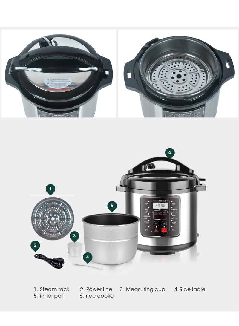 Stargold Digital Electric Pressure Cooker Stainless Steel Body Touch Programmable 8L Capacity 1300 Watts - Image 5