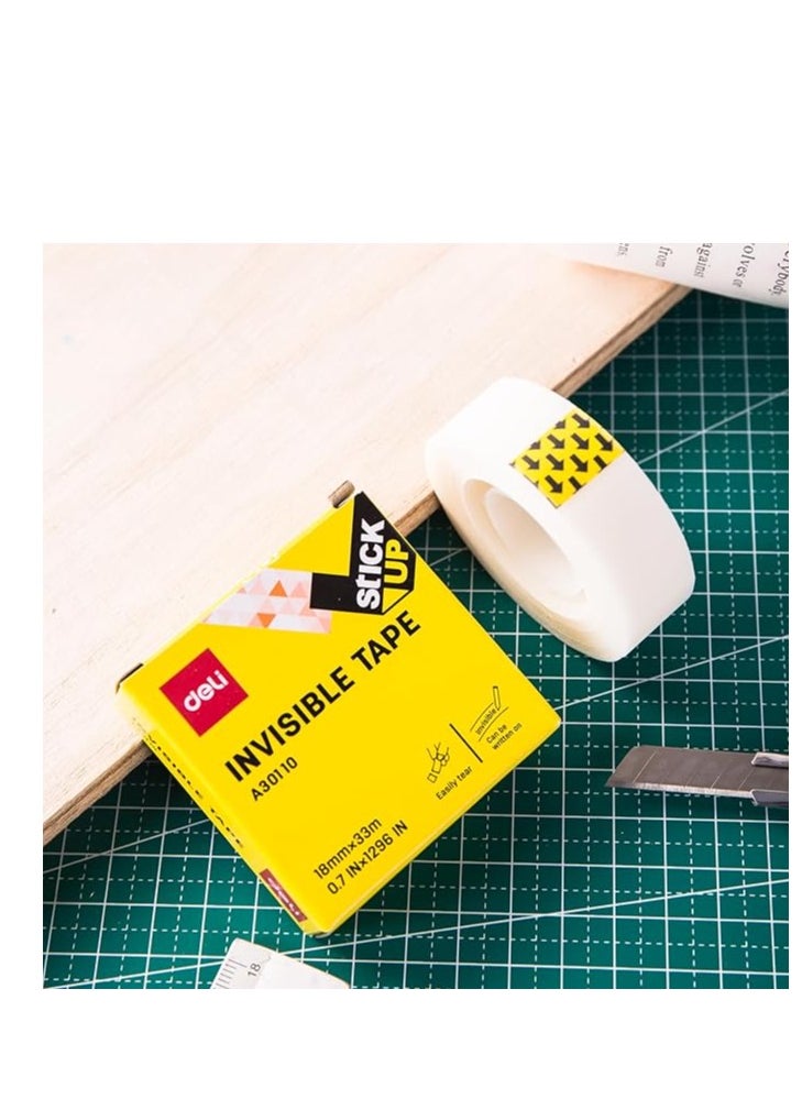 Deli - 12-Piece Deli Invisible Office Tape, 33 Meter Length X 18 mm Width - Image 1