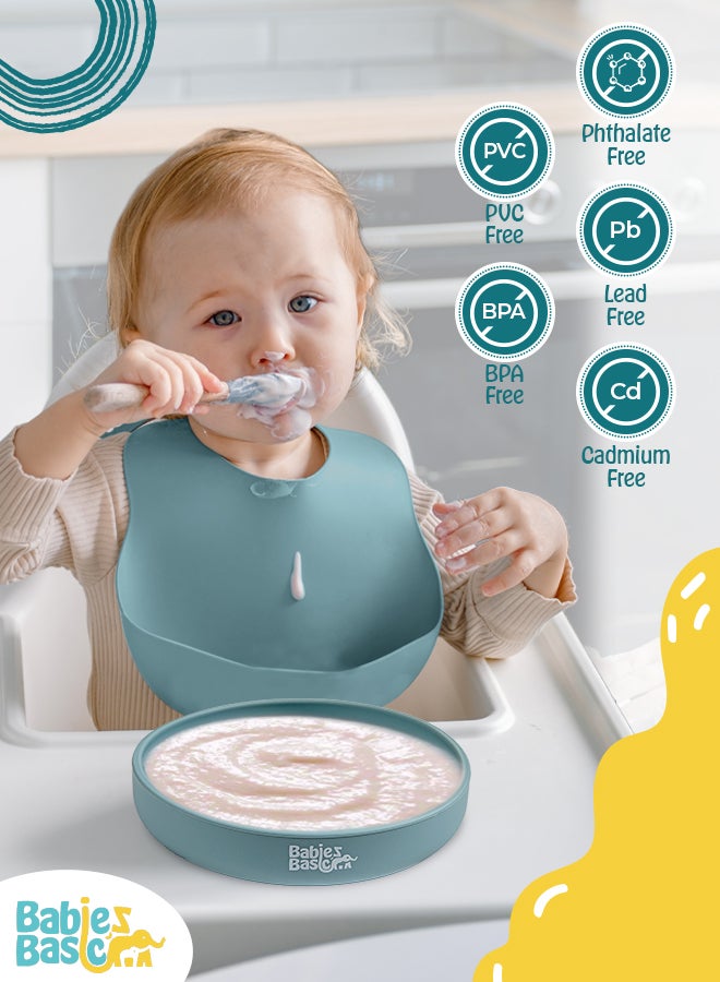 Babies Basic BabiesBasic Silicone Feeding Plate with Suction -  Blue - Image 4