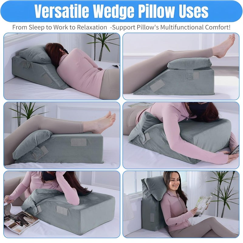 METRON Leg Elevation Pillow for Varicose Veins The Wedge Pillow for Leg Elevation Reduce Leg Back Pain Helps in Improve Blood Circulation with Extra Soft Pillow Colour Grey Pack of 1 - Image 5