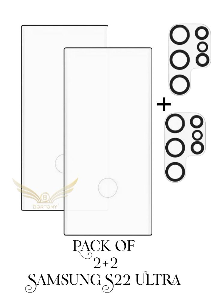 BORTONY 2+2 Pack For Samsung Galaxy S22 Ultra 5G Tempered Glass With Camera Lens Protector - Image 2