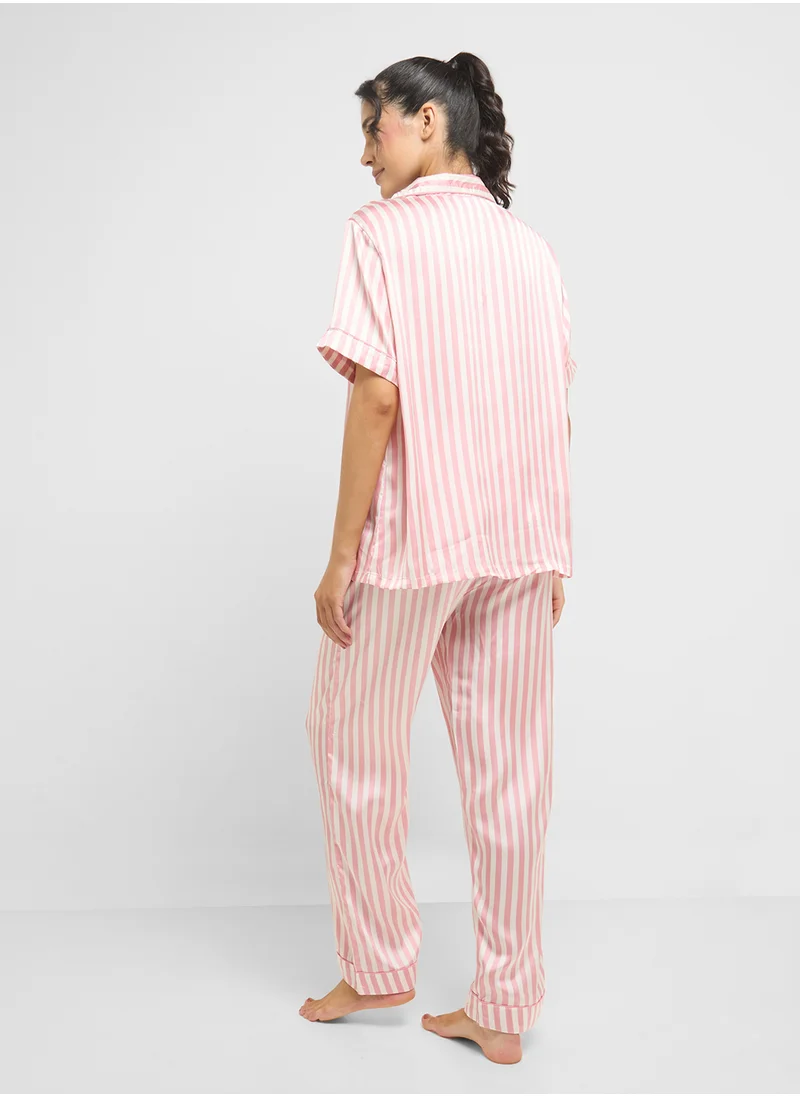 جينجر Stripe Shirt & Pyjama  Set