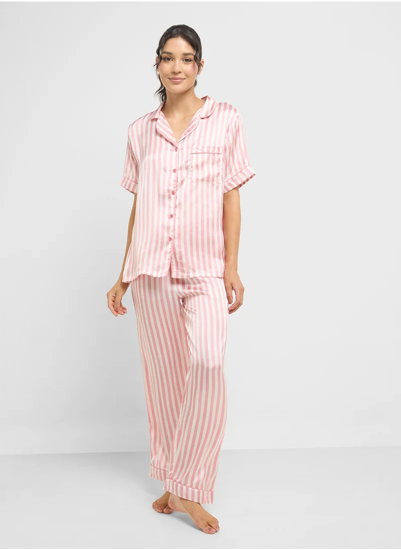 جينجر Stripe Shirt & Pyjama  Set