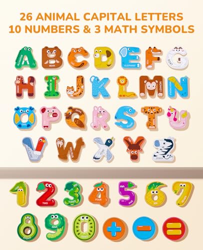 JoyCat Wooden Thick Alphabet Magnets for Toddlers Fridge Large Size Cute Animal Colorful ABC Magnetic Letters 26 Uppercase Letters 09 Numbers Toy Set for Kids Toddlers Preschool Learning Spelling - Image 5