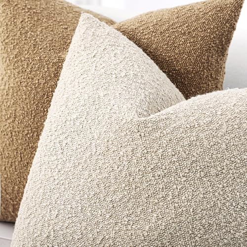 ROMANDECO Boucle Decorative Throw Pillow Covers for Couch Set of 2, 18x18 inches, Beige - Image 4