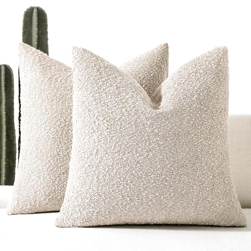 ROMANDECO Boucle Decorative Throw Pillow Covers for Couch Set of 2, 18x18 inches, Beige - Image 1