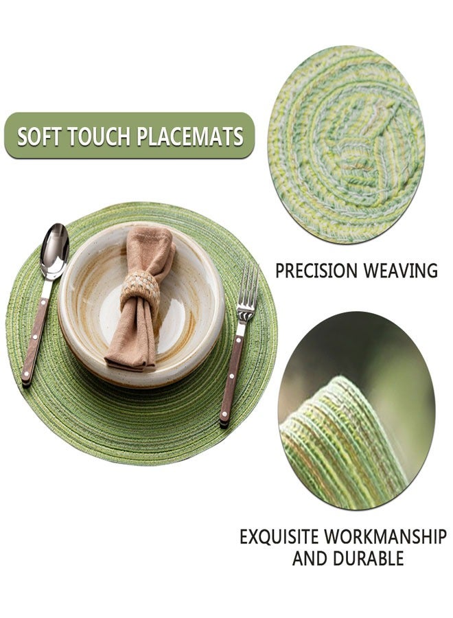 وهاواي 36cm Round Braided Placemats Set of 4 Non Slip Washable Heat Resistant Table Mats Woven Place Mats for Kitchen Dining Table Party Decoration(Green) - Image 2