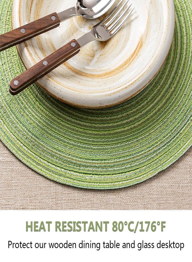 وهاواي 36cm Round Braided Placemats Set of 4 Non Slip Washable Heat Resistant Table Mats Woven Place Mats for Kitchen Dining Table Party Decoration(Green) - Image 3
