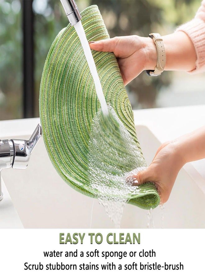 وهاواي 36cm Round Braided Placemats Set of 4 Non Slip Washable Heat Resistant Table Mats Woven Place Mats for Kitchen Dining Table Party Decoration(Green) - Image 4