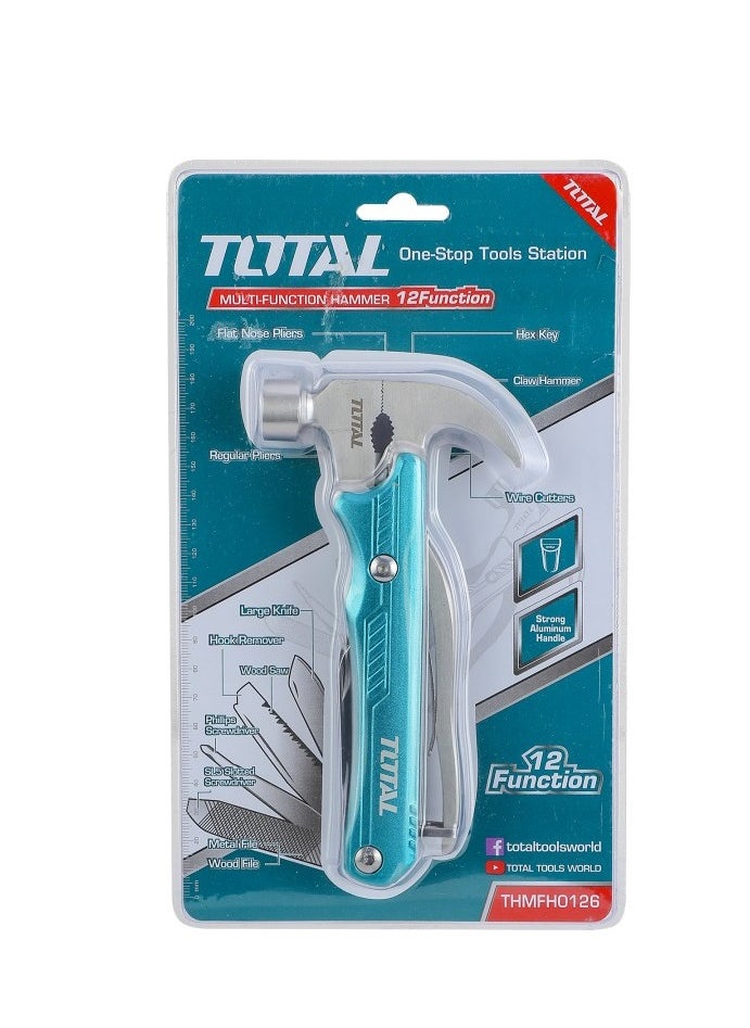 توتال TOTAL مطرقة متعددة الوظائف 12 في 1 - مطرقة مخلبية، كماشة، قواطع أسلاك، مفكات براغي، منشار خشب، سكين، والمزيد - أداة مدمجة للإصلاحات المنزلية، والأعمال اليدوية، والاستخدام الخارجي  - Image 2