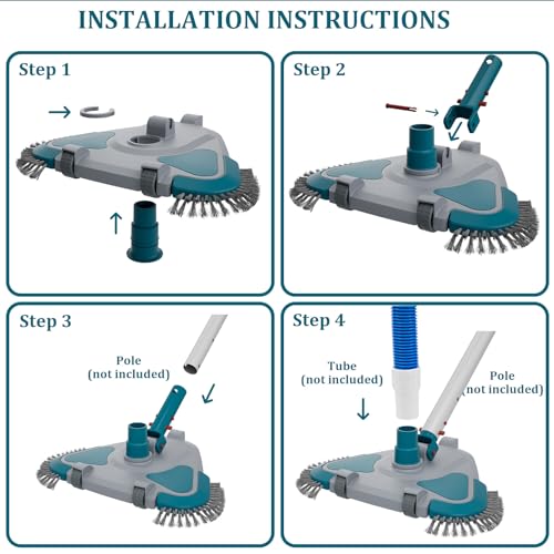 POOLWHALE Upgrade Pro Weighted Triangular Pool Rotative Vacuum Head with Brush & EZ Clip Handle - for Cleaning Surface Safe on Vinyl Lined Pools - Image 4