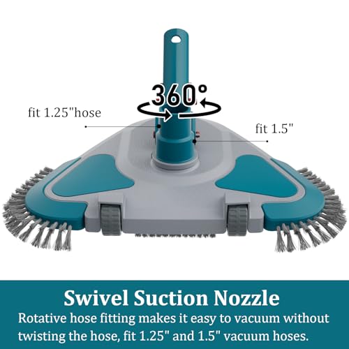 POOLWHALE Upgrade Pro Weighted Triangular Pool Rotative Vacuum Head with Brush & EZ Clip Handle - for Cleaning Surface Safe on Vinyl Lined Pools - Image 3