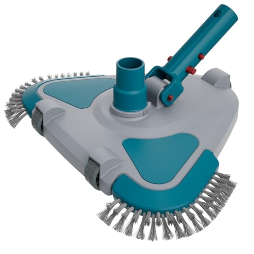 POOLWHALE Upgrade Pro Weighted Triangular Pool Rotative Vacuum Head with Brush & EZ Clip Handle - for Cleaning Surface Safe on Vinyl Lined Pools - Image 1