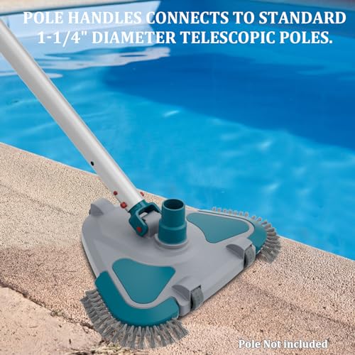 POOLWHALE Upgrade Pro Weighted Triangular Pool Rotative Vacuum Head with Brush & EZ Clip Handle - for Cleaning Surface Safe on Vinyl Lined Pools - Image 5