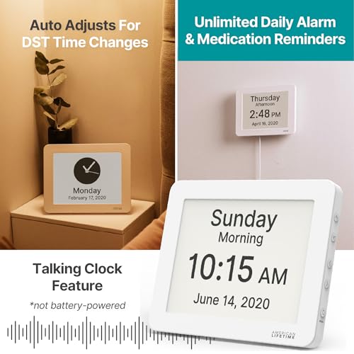 American Lifetime New 2026 Dementia Clock Large Digital Clock for Seniors, Alzeimer Clock Large Display with Custom Alarms, Clock with Day & Date for Elderly, Digital Calendar Premium White Pro - Image 3