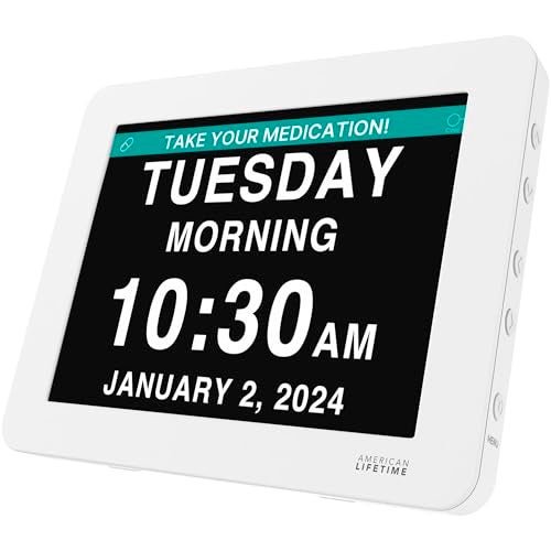 American Lifetime New 2026 Dementia Clock Large Digital Clock for Seniors, Alzeimer Clock Large Display with Custom Alarms, Clock with Day & Date for Elderly, Digital Calendar Premium White Pro - Image 1