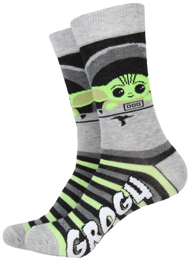 HYP Star Wars The Mandalorian Baby Yoda Grogu and Mando Adult Crew Socks 2 Pair - Image 2