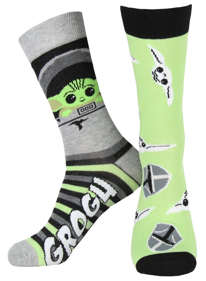 HYP Star Wars The Mandalorian Baby Yoda Grogu and Mando Adult Crew Socks 2 Pair - Image 1