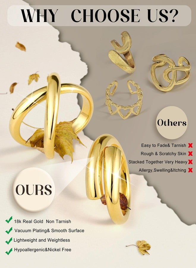 Sanfenly 12 PCS Chunky Gold Rings for Women Non Tarnish Gold Plated Adjustable Statement Ring Knuckle Thumb Stackable Open Rings Set Fashion Jewelry Gifts - Image 3