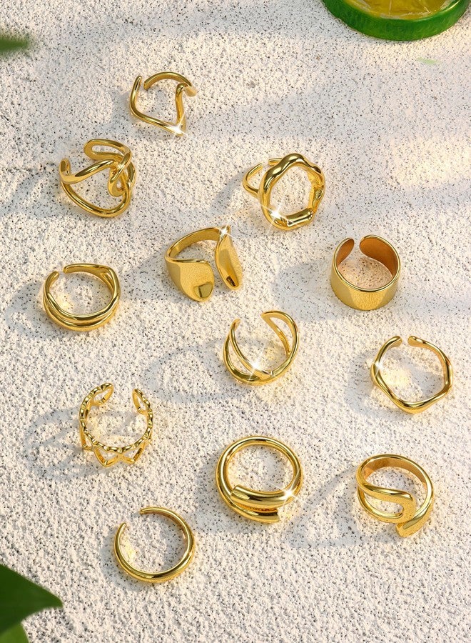 Sanfenly 12 PCS Chunky Gold Rings for Women Non Tarnish Gold Plated Adjustable Statement Ring Knuckle Thumb Stackable Open Rings Set Fashion Jewelry Gifts - Image 5