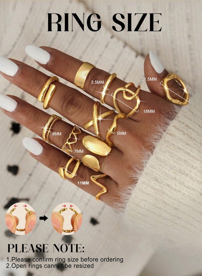 Sanfenly 12 PCS Chunky Gold Rings for Women Non Tarnish Gold Plated Adjustable Statement Ring Knuckle Thumb Stackable Open Rings Set Fashion Jewelry Gifts - Image 4