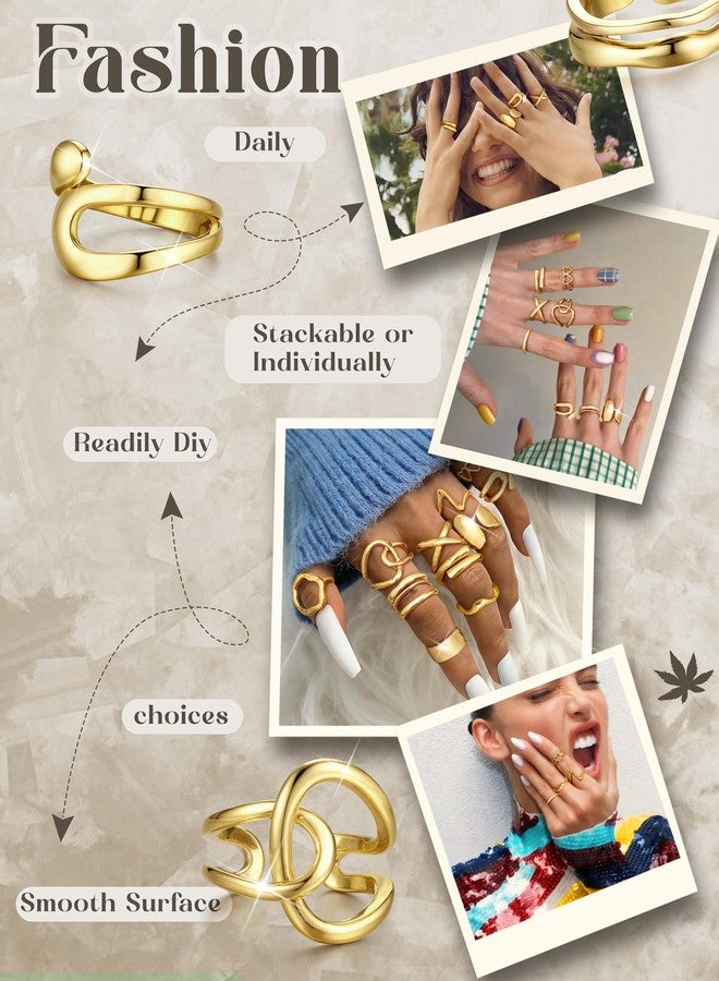 Sanfenly 12 PCS Chunky Gold Rings for Women Non Tarnish Gold Plated Adjustable Statement Ring Knuckle Thumb Stackable Open Rings Set Fashion Jewelry Gifts - Image 2