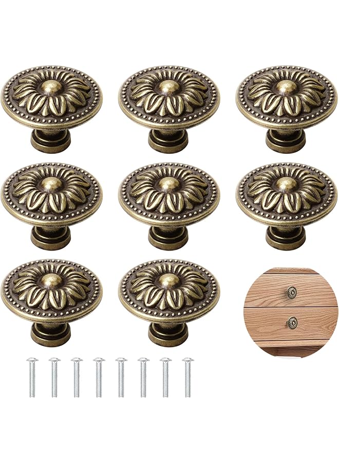 The Bros Vintage Kitchen Cabinet Knobs, 8PCS 30x23cm Drawer Pulls and Knobs with Screws, Flower Drawer Knobs with Stainless Steel, Drawer Knobs for Decorating Dressers, Cabinet or Other Furniture