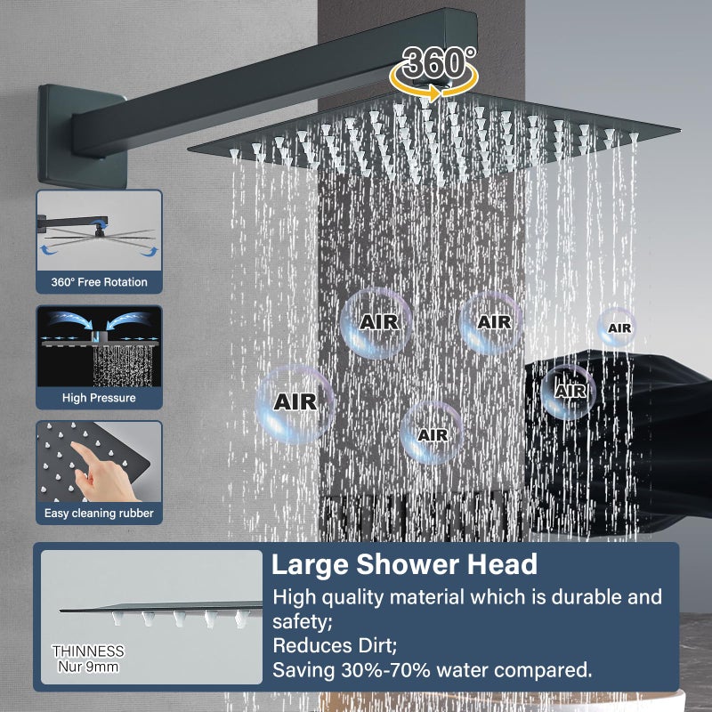 Ackwave Shower Faucet Matte Black Shower System with 8 Inches Rain Shower Head and Handheld Spray Bathroom Luxury Rain Shower Faucet Set Complete Wall Mounted - Image 4