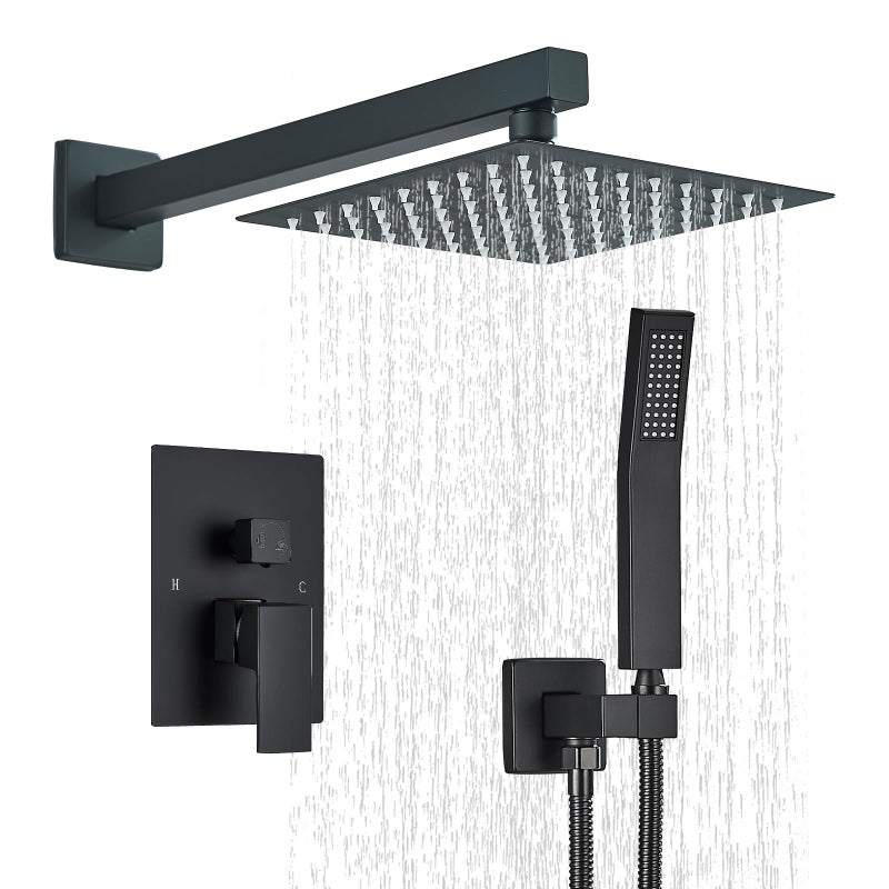 Ackwave Shower Faucet Matte Black Shower System with 8 Inches Rain Shower Head and Handheld Spray Bathroom Luxury Rain Shower Faucet Set Complete Wall Mounted - Image 1