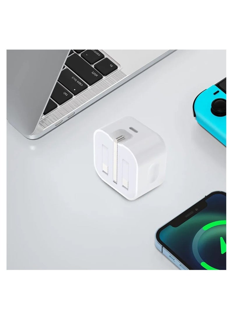 20W iPhone Type C Fish iPhone fast charger and wall charger with PD technology for iPhone , 20W USB-C 3-Pin Power Adapter White