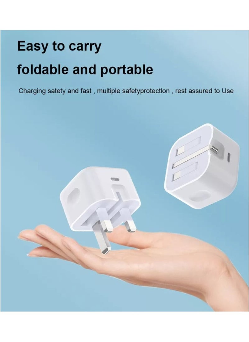 20W iPhone Type C Fish iPhone fast charger and wall charger with PD technology for iPhone , 20W USB-C 3-Pin Power Adapter White
