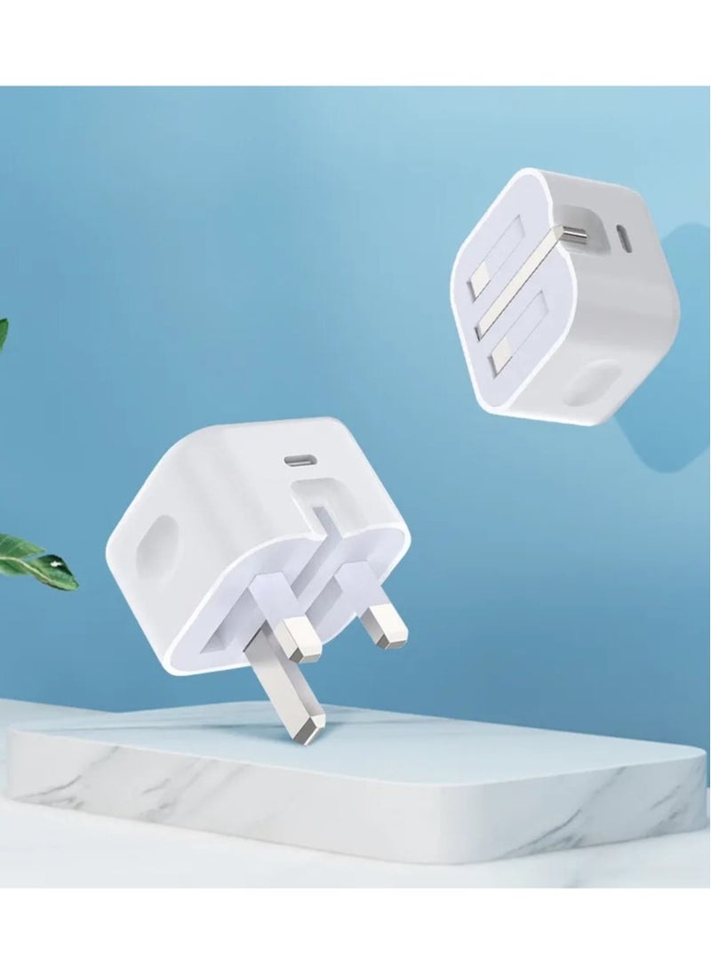 20W iPhone Type C Fish iPhone fast charger and wall charger with PD technology for iPhone , 20W USB-C 3-Pin Power Adapter White
