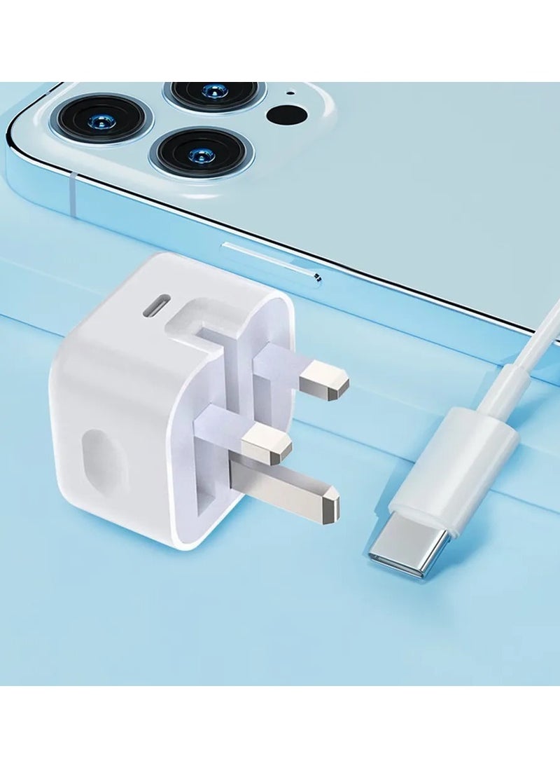20W iPhone Type C Fish iPhone fast charger and wall charger with PD technology for iPhone , 20W USB-C 3-Pin Power Adapter White