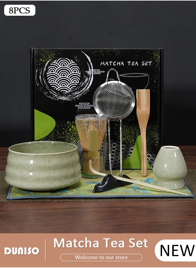 DUNISO Matcha Whisk Set, 8Pcs Japanese Matcha Tea Set, Include Matcha Bowl, Bamboo Matcha Whisk, Scoop, Bamboo Scoop, Whisk Holder, Stainless Steel Tea Sifter, Ceremony Tea Making Kit Traditional Handmade Matcha Gift Box  - Image 1
