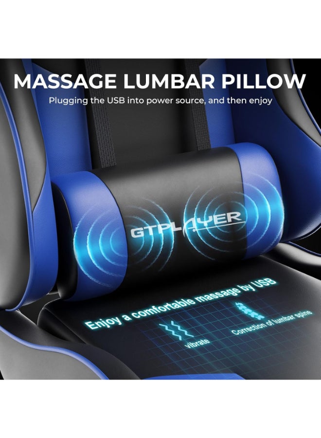 GTPLAYER #1USA Ergonomic Gaming Chair with USB Massage Cushion, Footrest & Armrests – PU Leather Computer Video Game Desk Chair with Adjustable Lumbar Support & Headrest for Gaming & Office (Blue) blue - Image 2