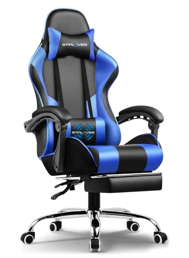 GTPLAYER #1USA Ergonomic Gaming Chair with USB Massage Cushion, Footrest & Armrests – PU Leather Computer Video Game Desk Chair with Adjustable Lumbar Support & Headrest for Gaming & Office (Blue) blue