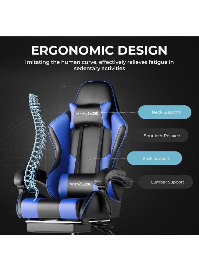 GTPLAYER #1USA Ergonomic Gaming Chair with USB Massage Cushion, Footrest & Armrests – PU Leather Computer Video Game Desk Chair with Adjustable Lumbar Support & Headrest for Gaming & Office (Blue) blue - Image 3