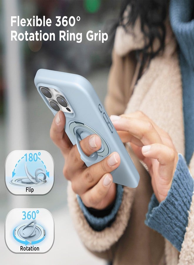 SURPHY for iPhone 16 Pro Max Case With Rotable Magnetic Ring Stand and Silicone Finger Ring Grip, Compatible with MagSafe, Slim Shockproof Phone Case for iPhone 16 Pro Max 6.9 Inch, Cloud Blue - Image 4