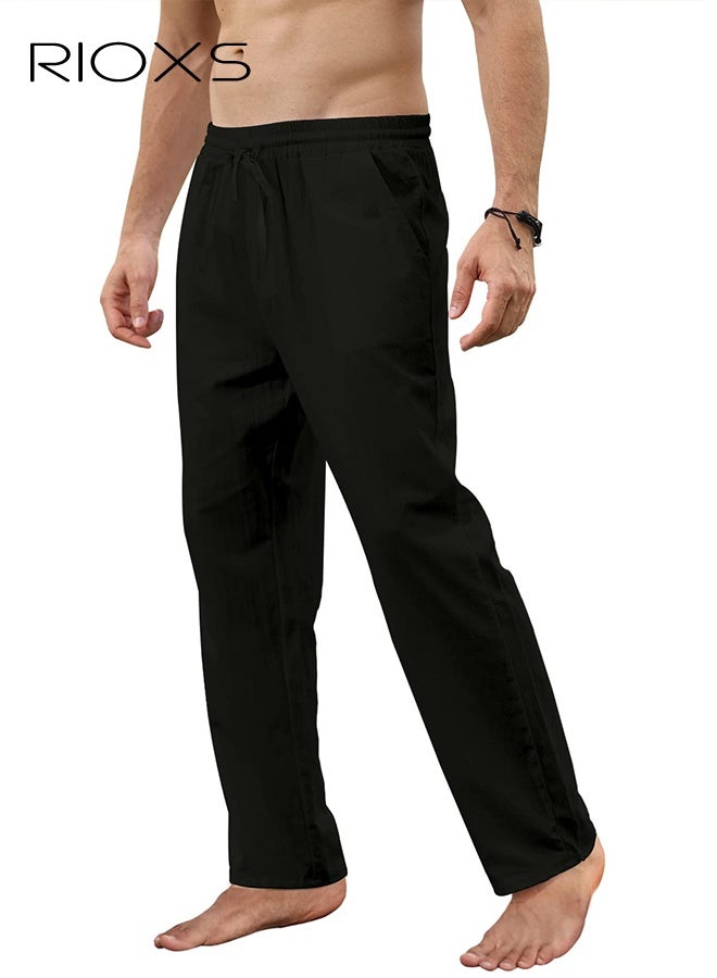 ريوكس بنطلون رياضي كاجوال للرجال، بنطلون رياضي خفيف الوزن فضفاض، خصر مطاطي برباط، بنطلون رياضي للرجال قابل للتنفس للصيف، بنطلون رياضي مريح بمقاس كبير، بنطلون رياضي أسود للرجال للاسترخاء في عطلة نهاية الأسبوع، بنطلون رياضي أسود للرجال، بنطلون رياضي سريع الجفاف للتمرين - Image 2