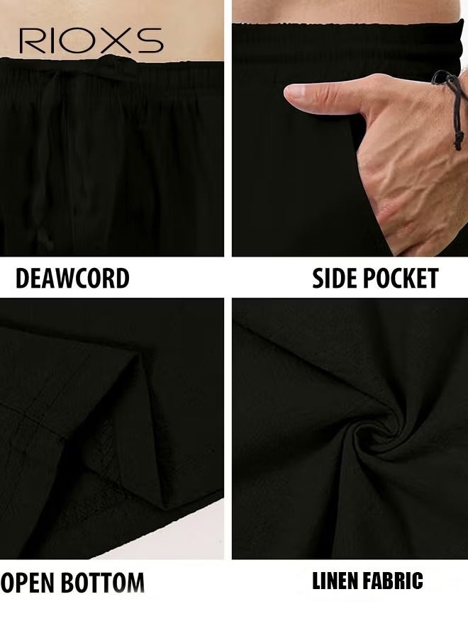 ريوكس بنطلون رياضي كاجوال للرجال، بنطلون رياضي خفيف الوزن فضفاض، خصر مطاطي برباط، بنطلون رياضي للرجال قابل للتنفس للصيف، بنطلون رياضي مريح بمقاس كبير، بنطلون رياضي أسود للرجال للاسترخاء في عطلة نهاية الأسبوع، بنطلون رياضي أسود للرجال، بنطلون رياضي سريع الجفاف للتمرين - Image 4