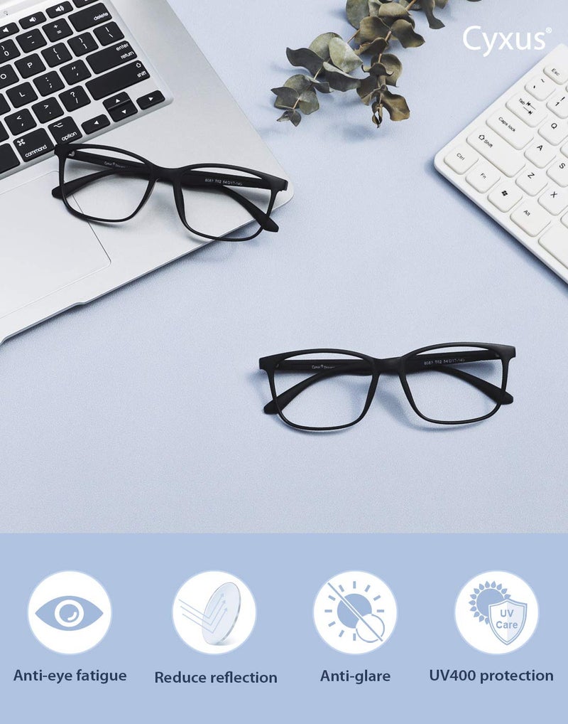 Cyxus 2 Pack Blue Light Glasses for Men Women Reduce Eye Strain UV Blocking for Computer Screen（4002T14 Black*2） - Image 2