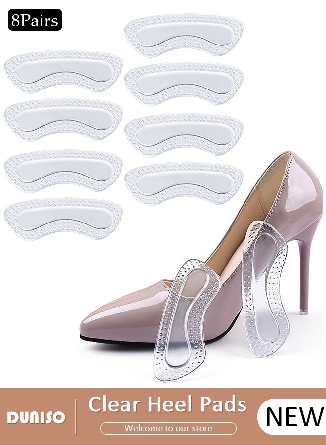 DUNISO 8 Pairs Clear Heel Pads, Heel Cushion Pads for Loose Shoes, Self-Adhesive Heel Liners, Reusable Heel Protector, Improved Shoe Fit and Comfort, Improved inner Sole Preventing Heel Slipping & Blisters - Image 1