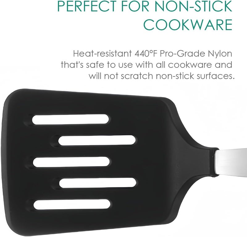 FONGLUAN Stainless Steel Cooking Slotted Turner With Heat-resistant BPA-free nylon head Safe for Non-Stick Cookware POM Handles Heavy Duty Kitchen Spatulas For Serving - Image 2