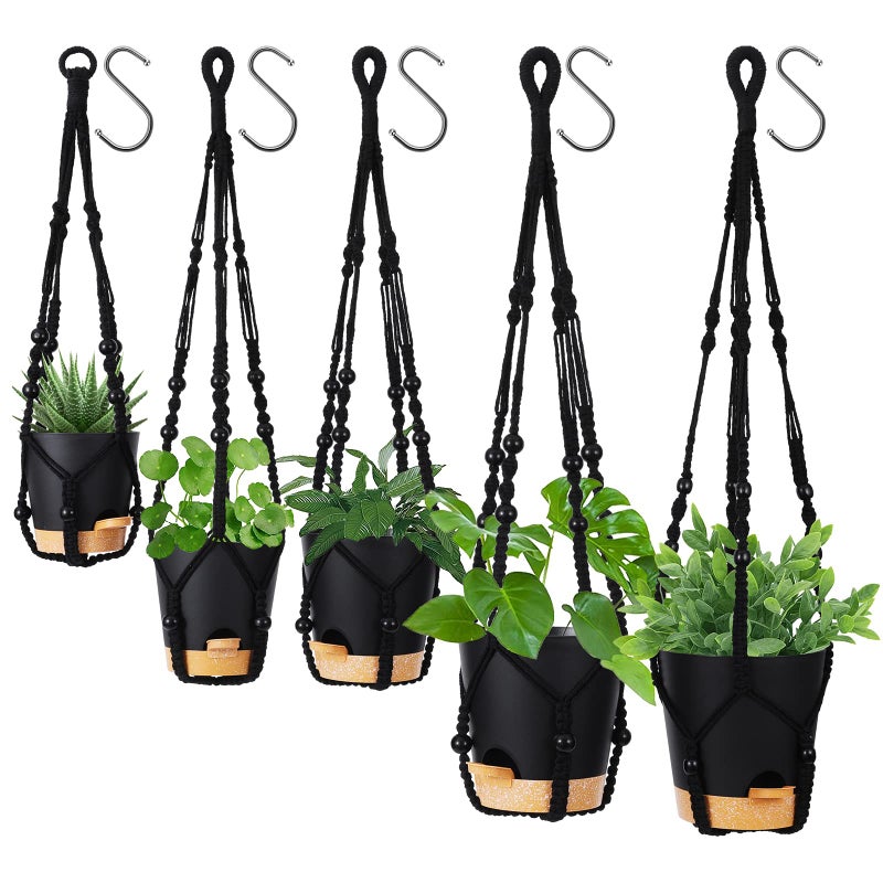 GARDIFE Hanging Planters for Indoor Plants5Pcs Hanging Basket for Indoor Boho Home DecorMacrame Plant Hanger35 Inches29Inch23Inch IvorySelf Watering Planters 7656555 InchBlackBlack